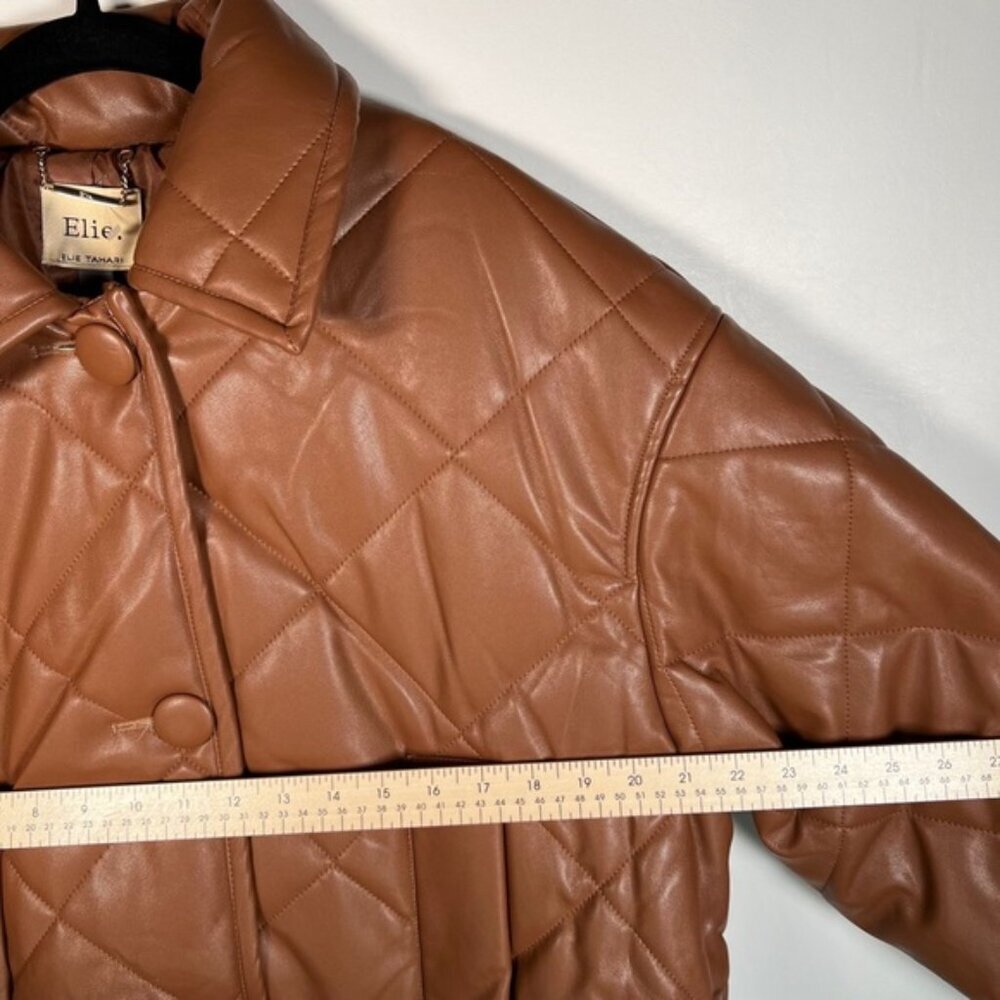 NWT ELIE TAHARI Faux Leather Button Front‎ Quilted Boxy Jacket Pockets LARGE - Picture 9 of 16